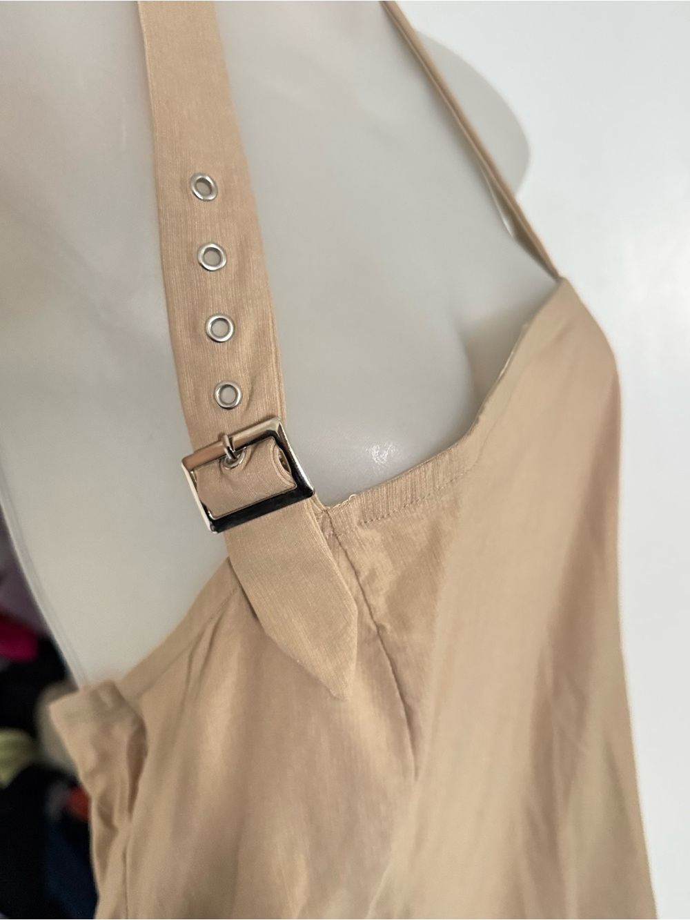 Beige Adjustable-Strap Slip Dress
